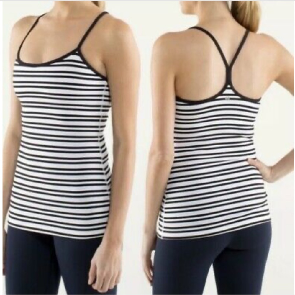 Lululemon black/white striped Power Y Tank - Sz 4